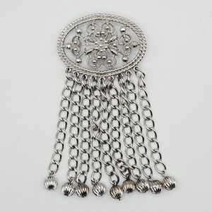 Vintage Signed Sarah Coventry "Fashion In Motion" Silver Chain Dangle Brooch